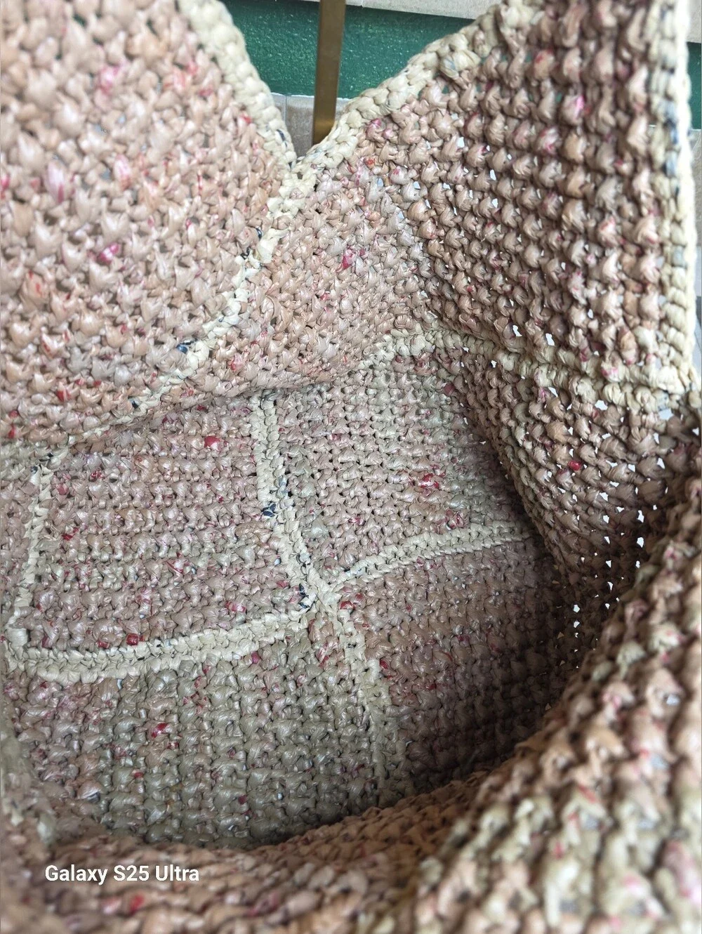 Upcycled Woven Plarn Tote Bag Eco-Friendly Boho Double Strap Shoulder Bag